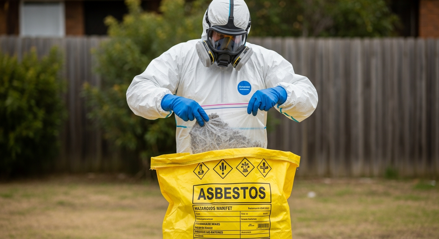 Double-bagging asbestos waste