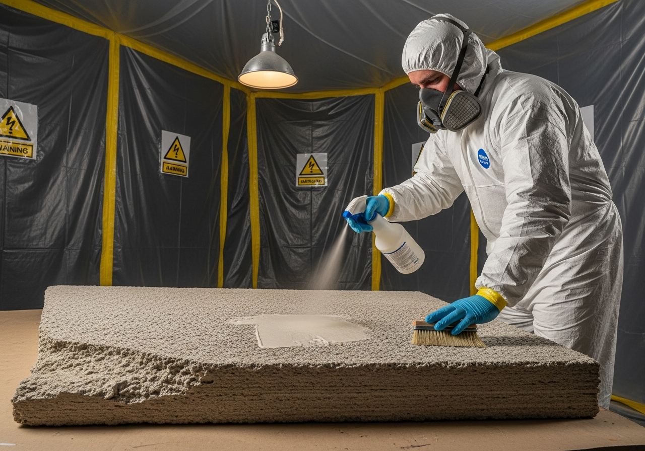 Applying asbestos sealant