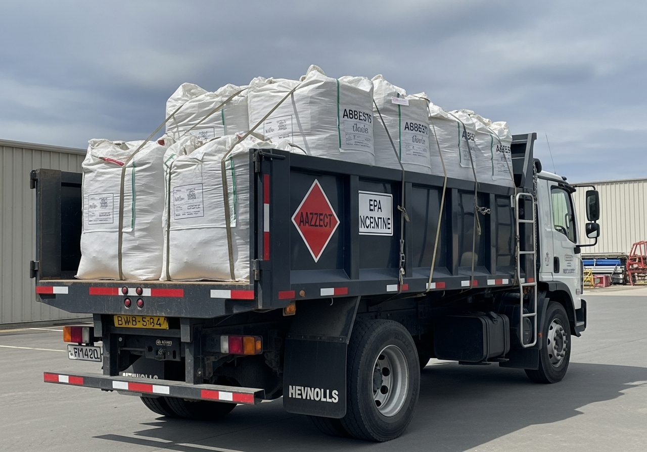 Double-bagged asbestos ready for disposal