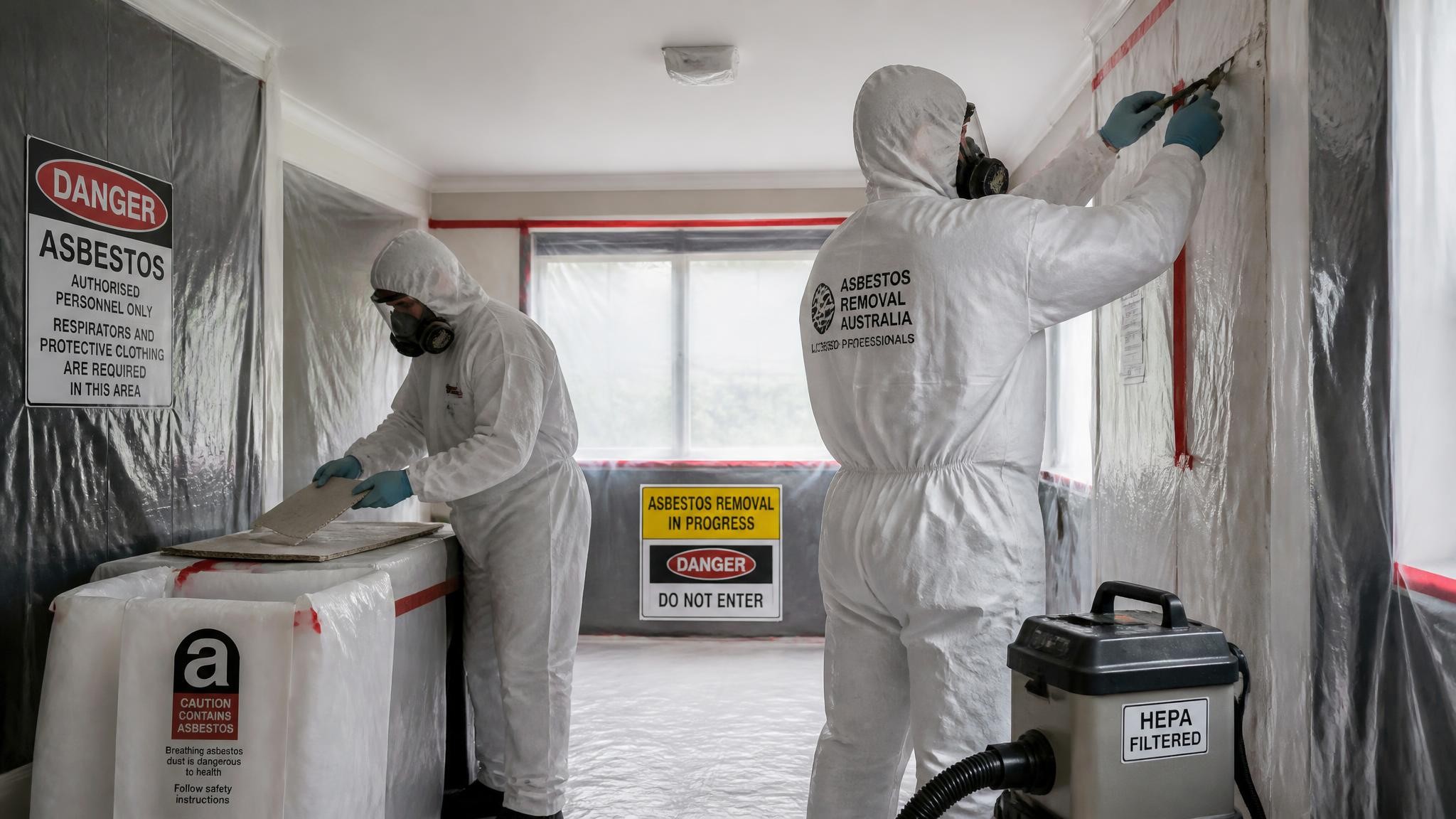 Professional asbestos removal workers