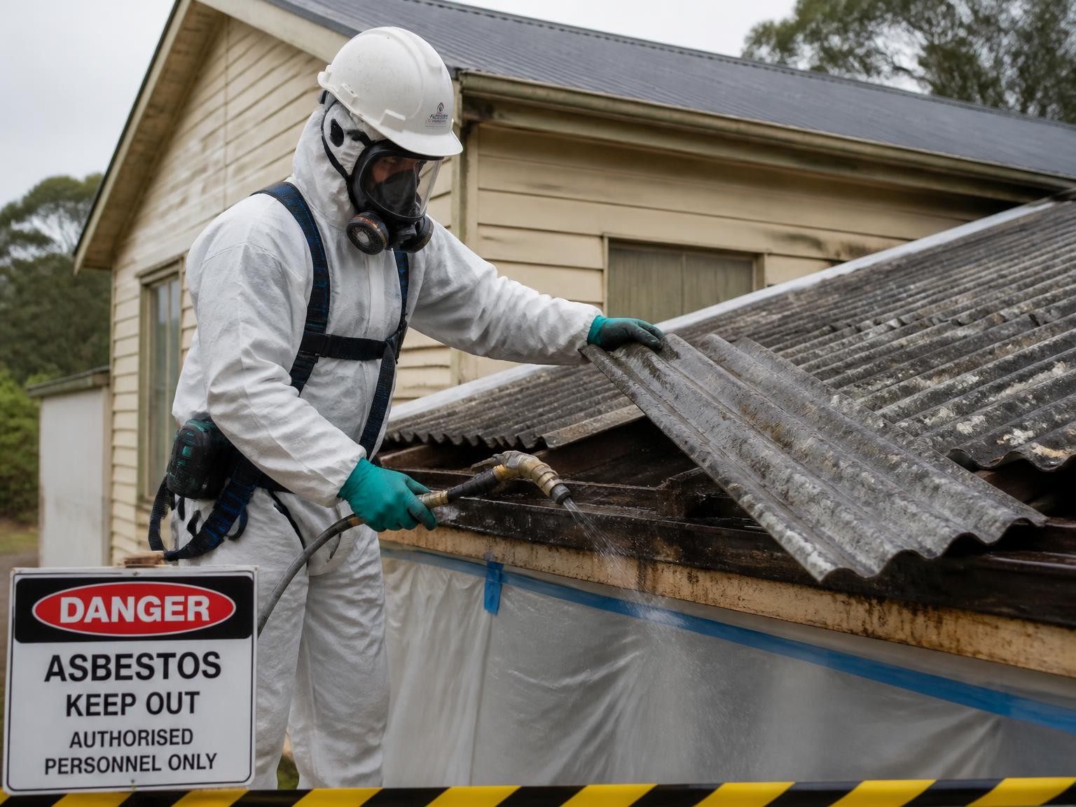 Licensed asbestos removalist safely removing asbestos cement sheeting