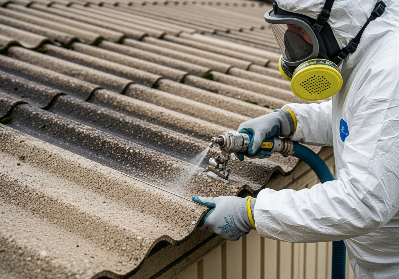 Asbestos garage roof close up