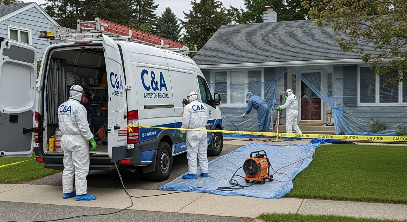 Asbestos removal team preparing
