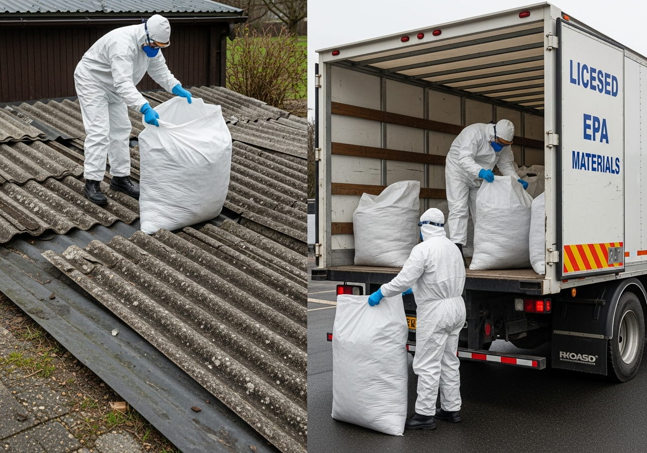 Asbestos sheets double-bagged