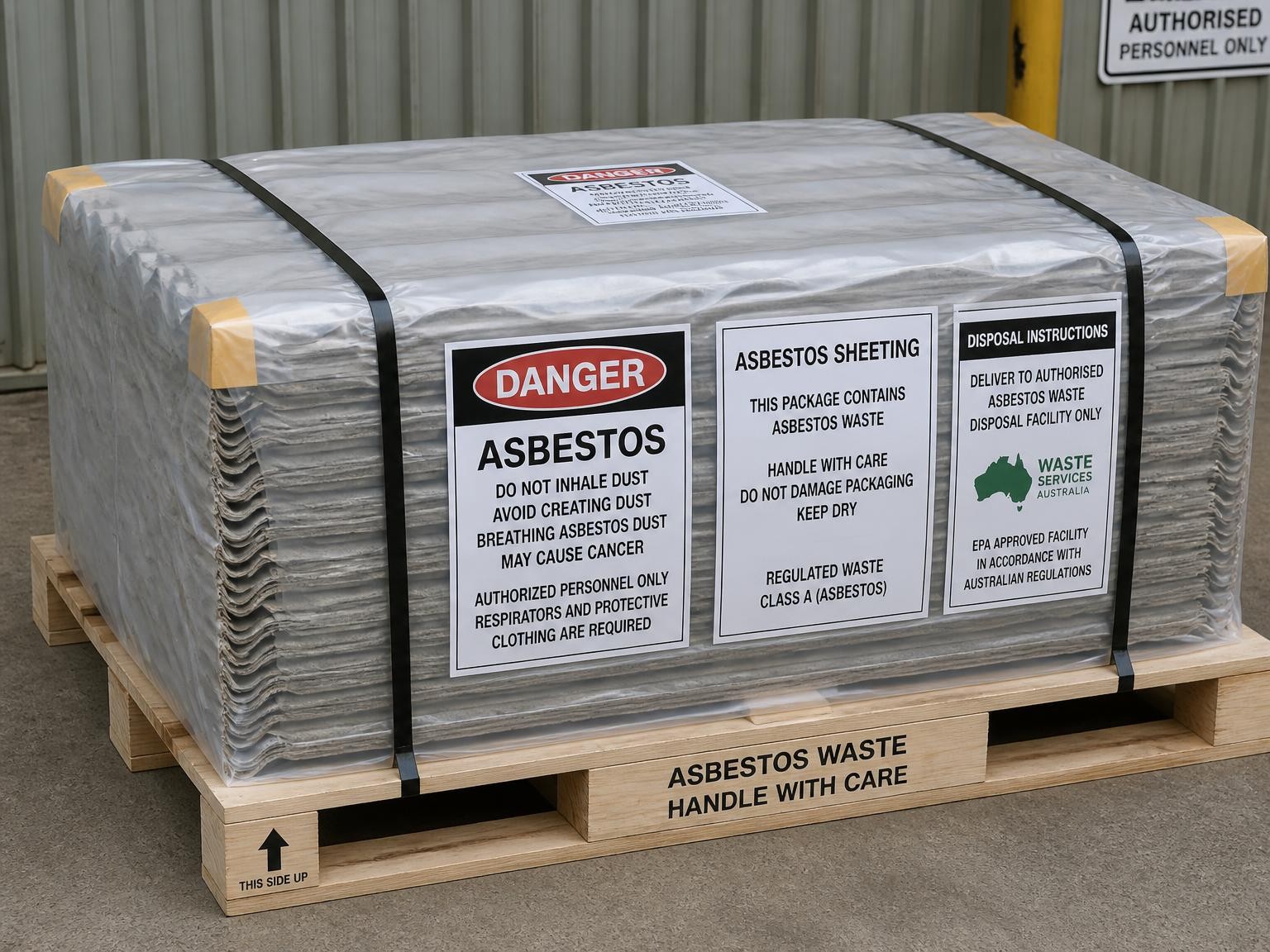 Packaged asbestos waste ready for compliant disposal