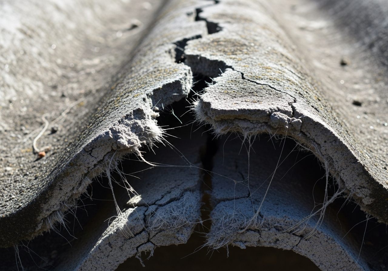 Cracked asbestos roof sheet
