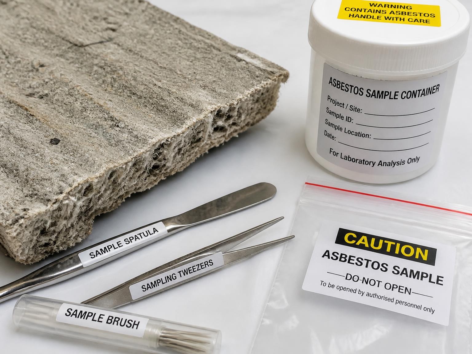Suspected asbestos-containing material ready for professional sampling