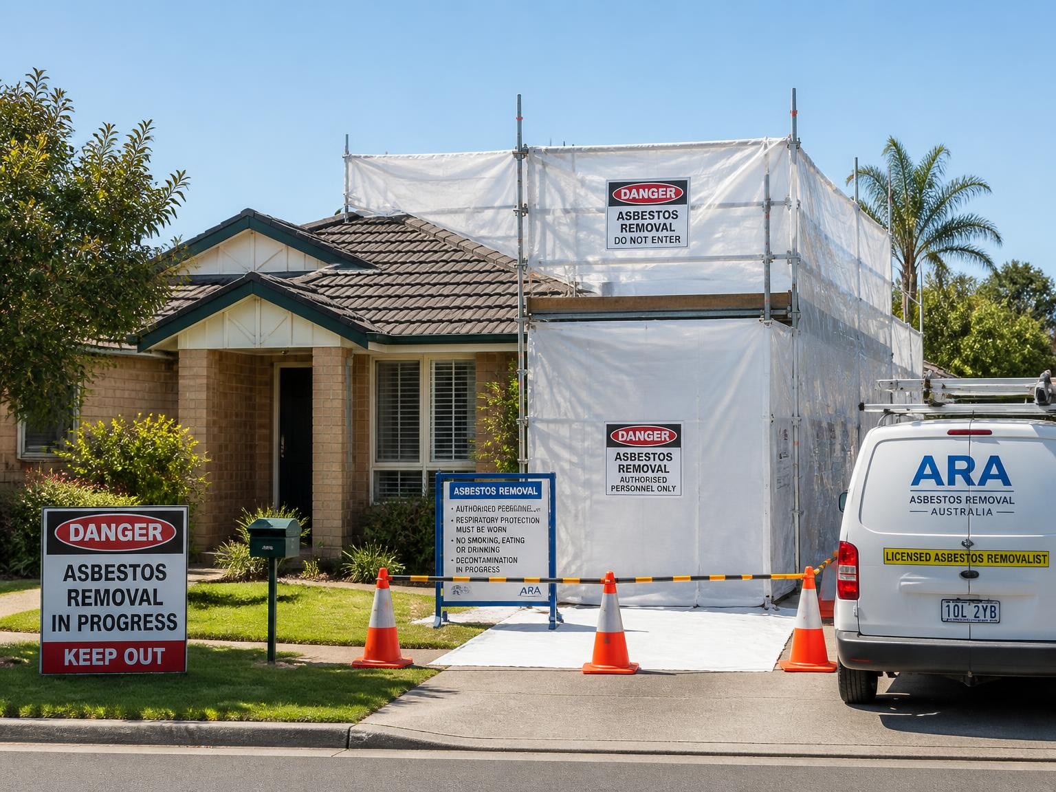 Residential property prepared for asbestos removal