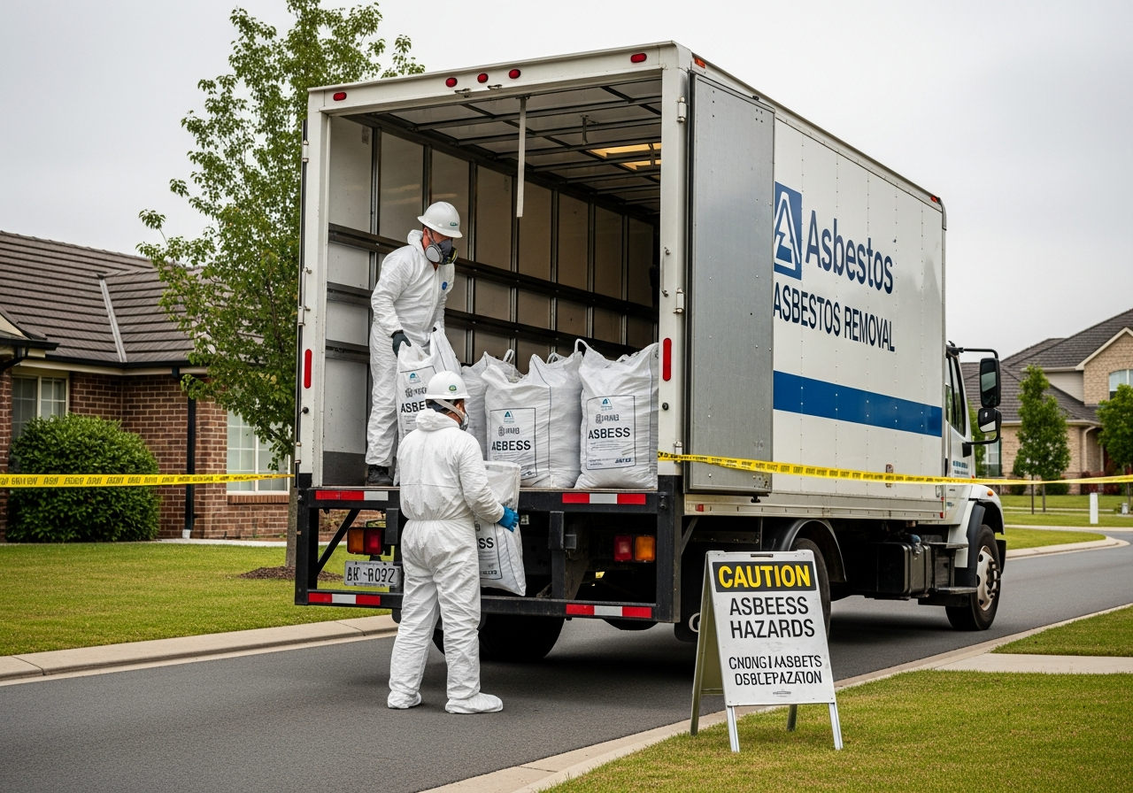 Asbestos removal truck and team