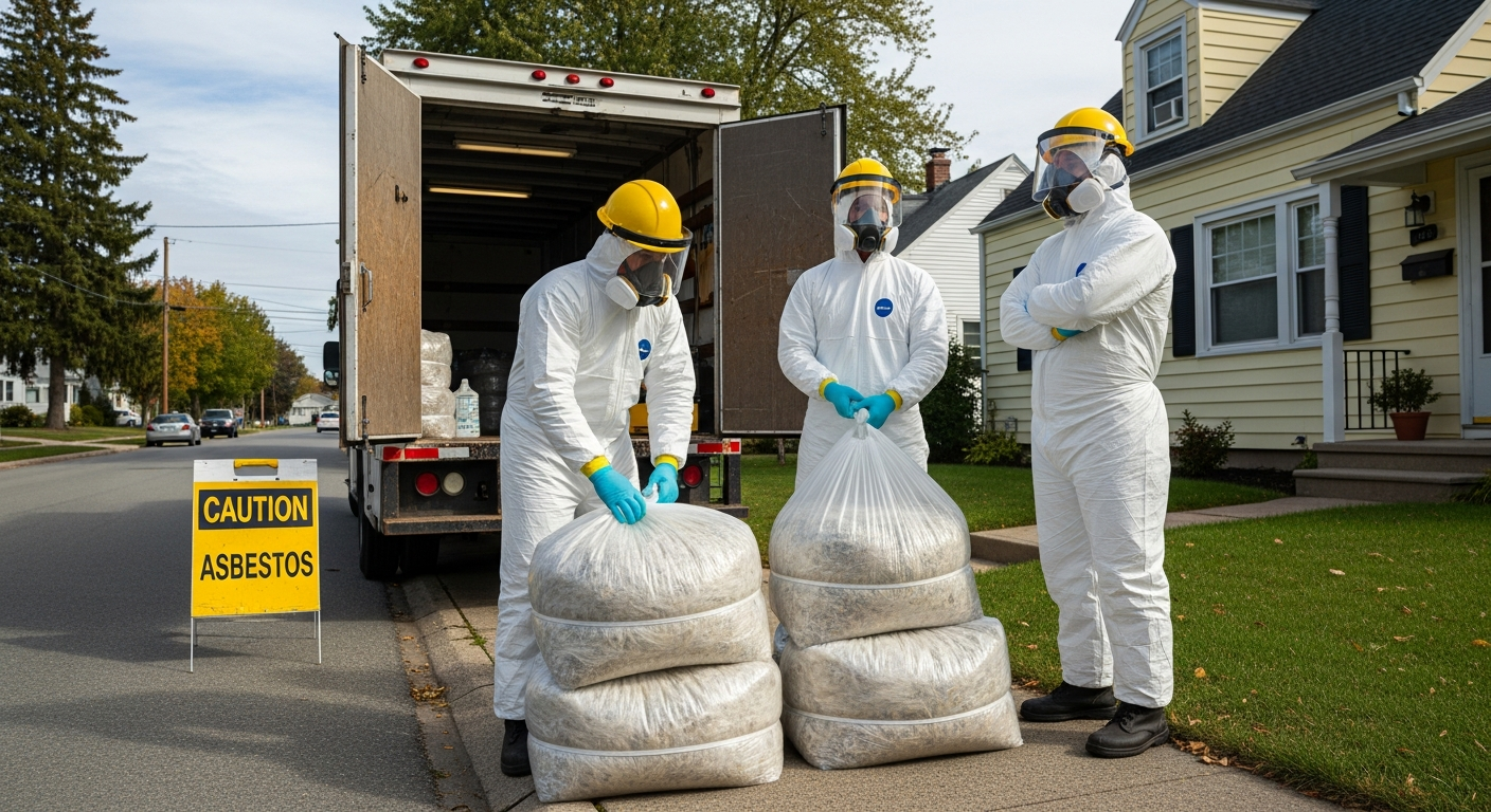 Asbestos waste double-bagged