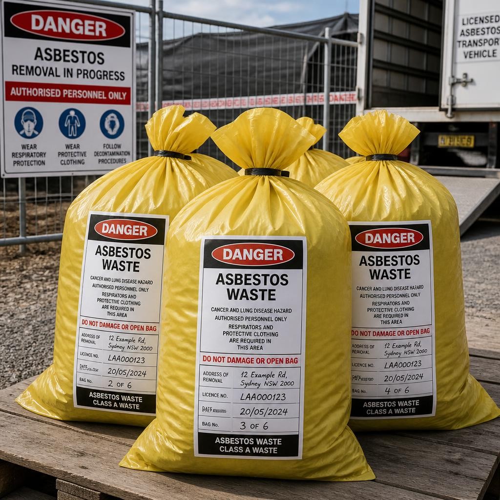 Sealed asbestos waste prepared for compliant disposal