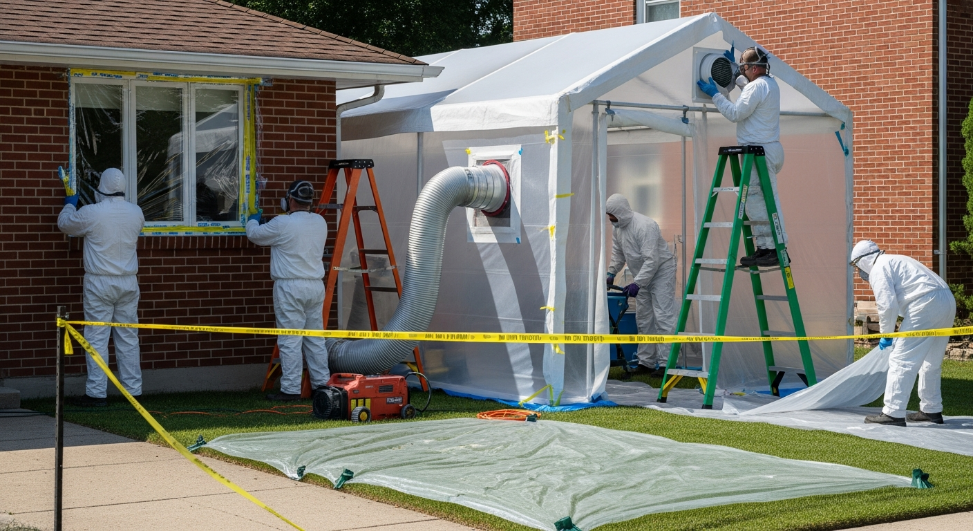 Licensed asbestos removalists at work