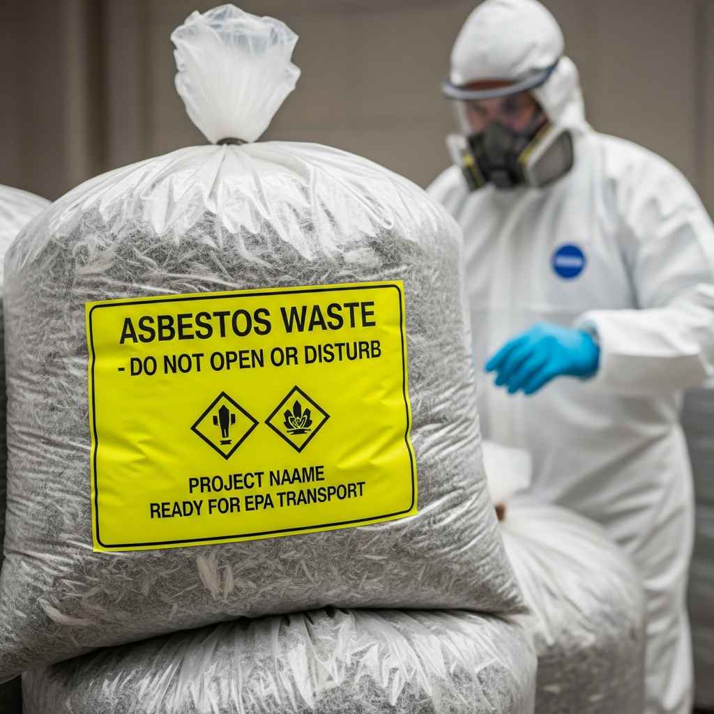 Double-bagged asbestos ready for disposal