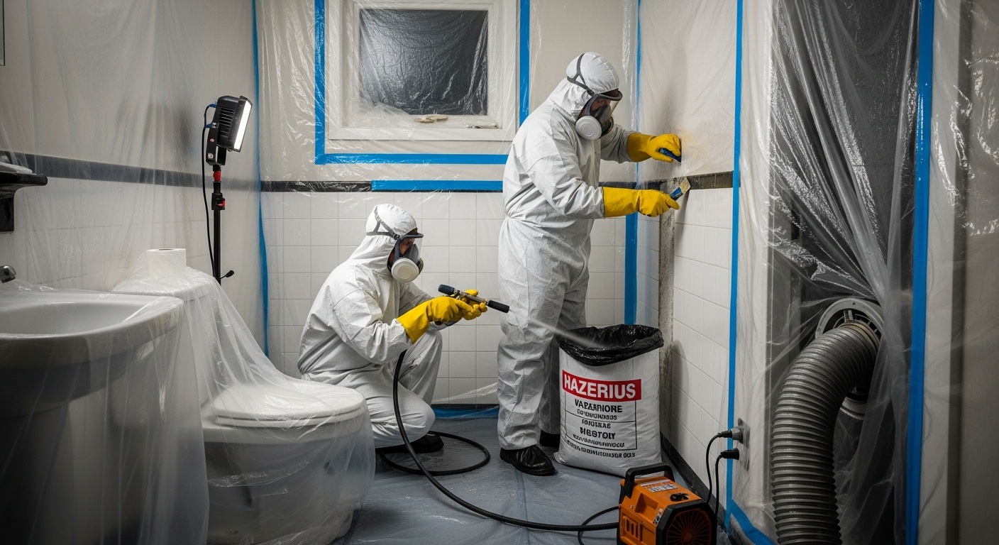 Asbestos cleaners in PPE