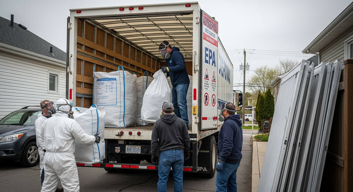 Packed asbestos waste for disposal