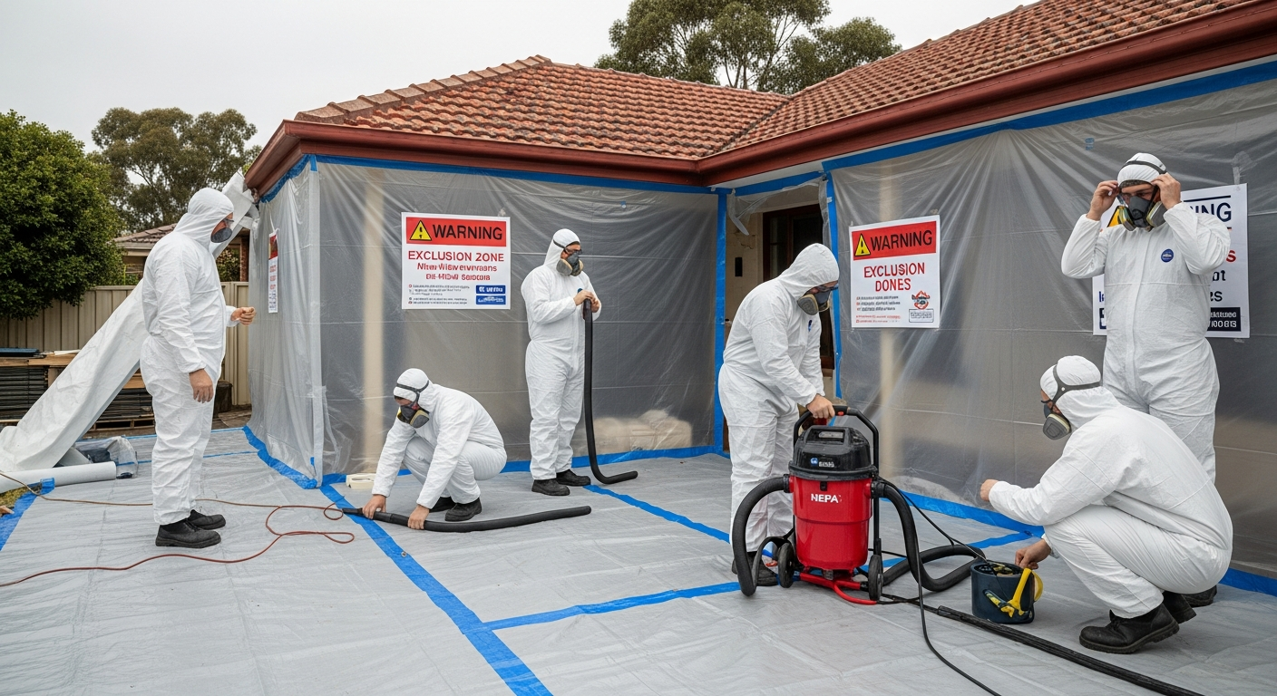 Licensed asbestos removal team at residential property