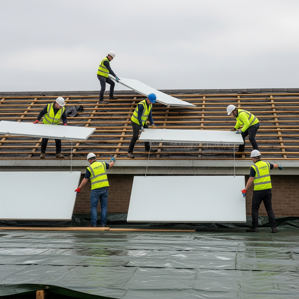 Removing asbestos roof panels