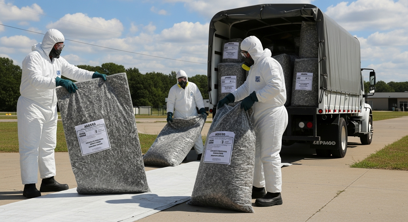 Double-bagging asbestos waste