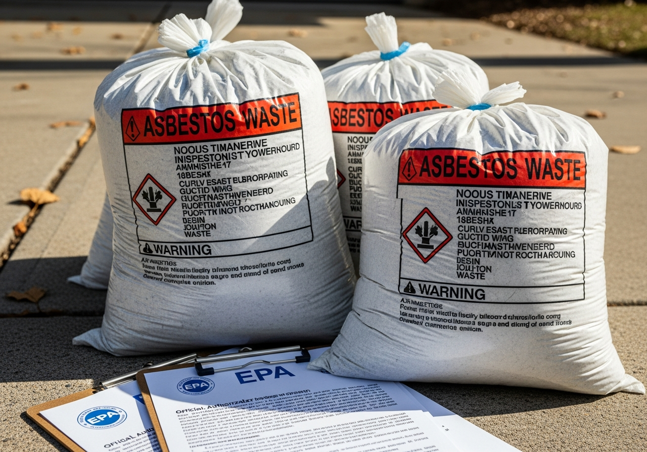 Asbestos waste double-bagged