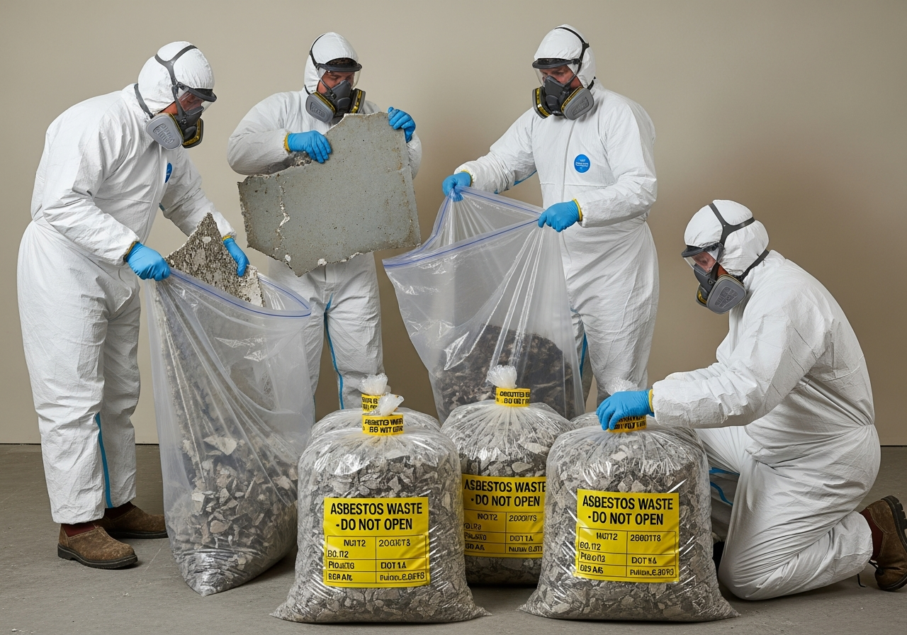 Double-bagging asbestos waste