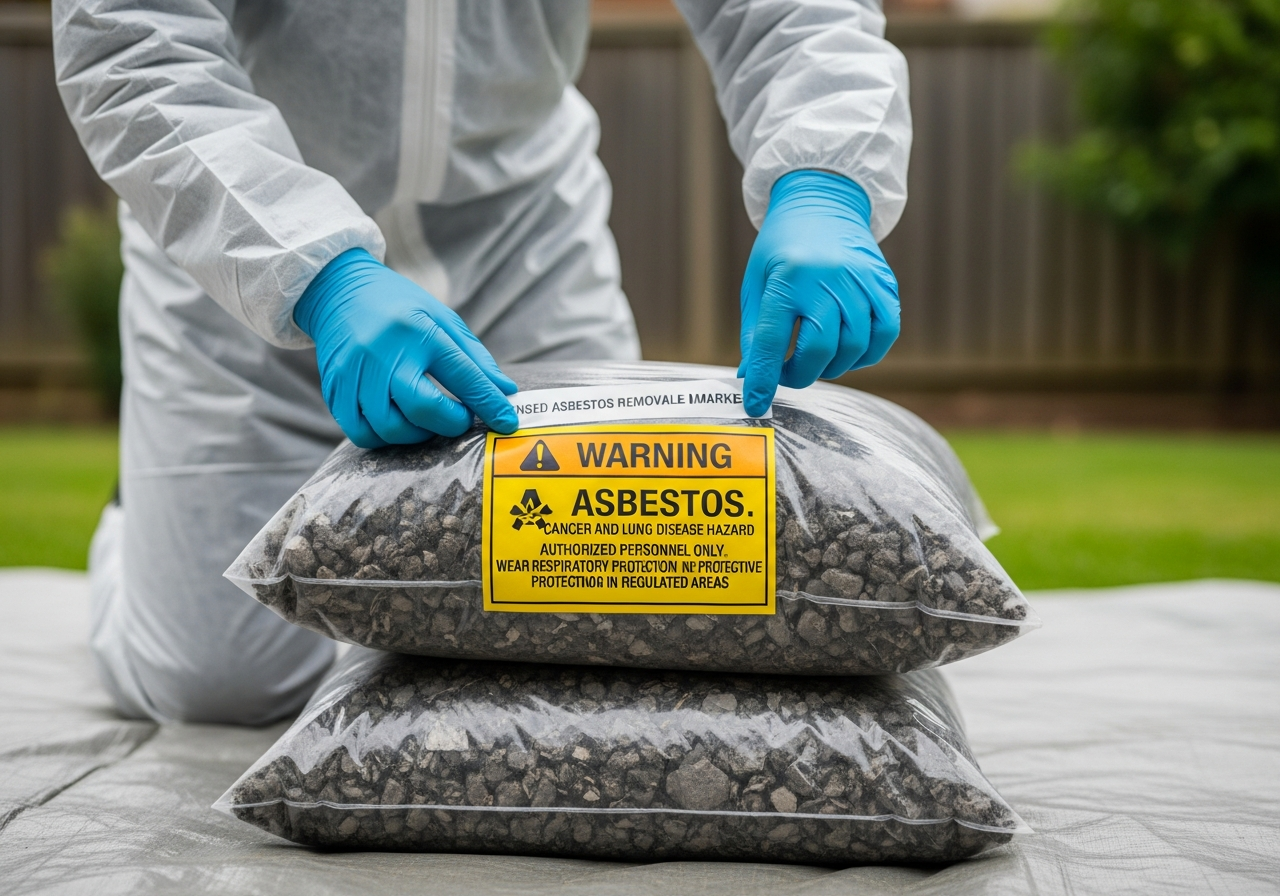 Licensed asbestos removalist labeling waste