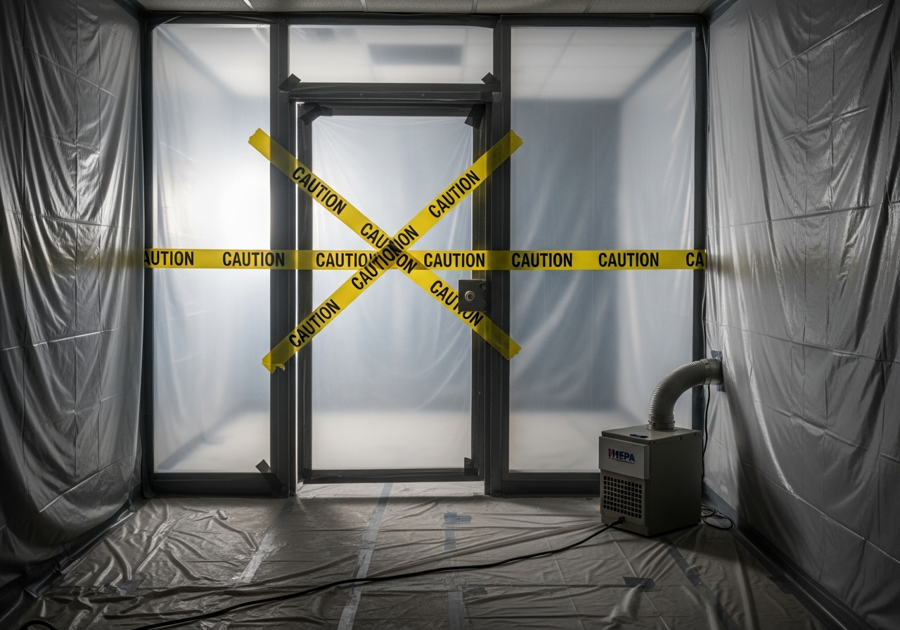 Sealed asbestos containment with HEPA filtration