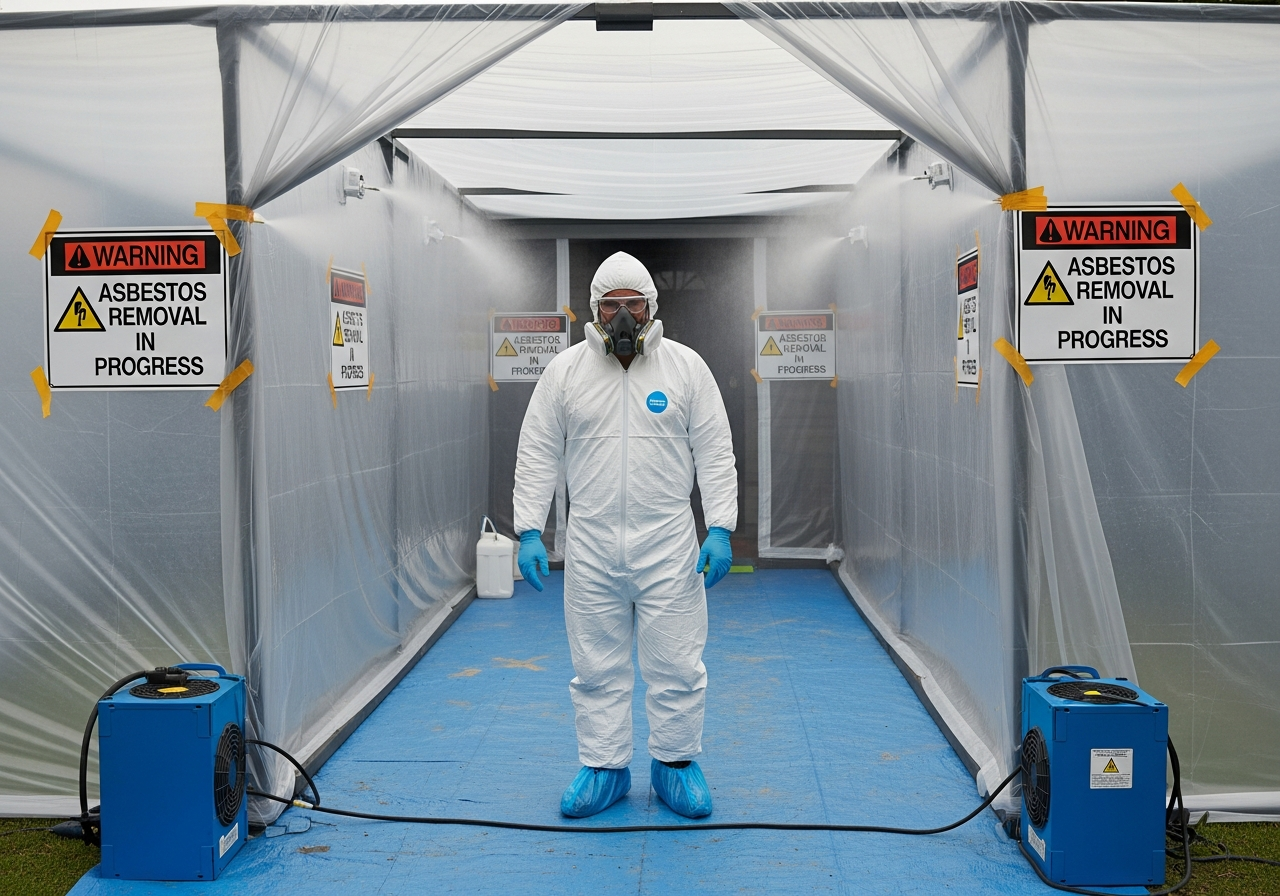 Licensed asbestos removal team