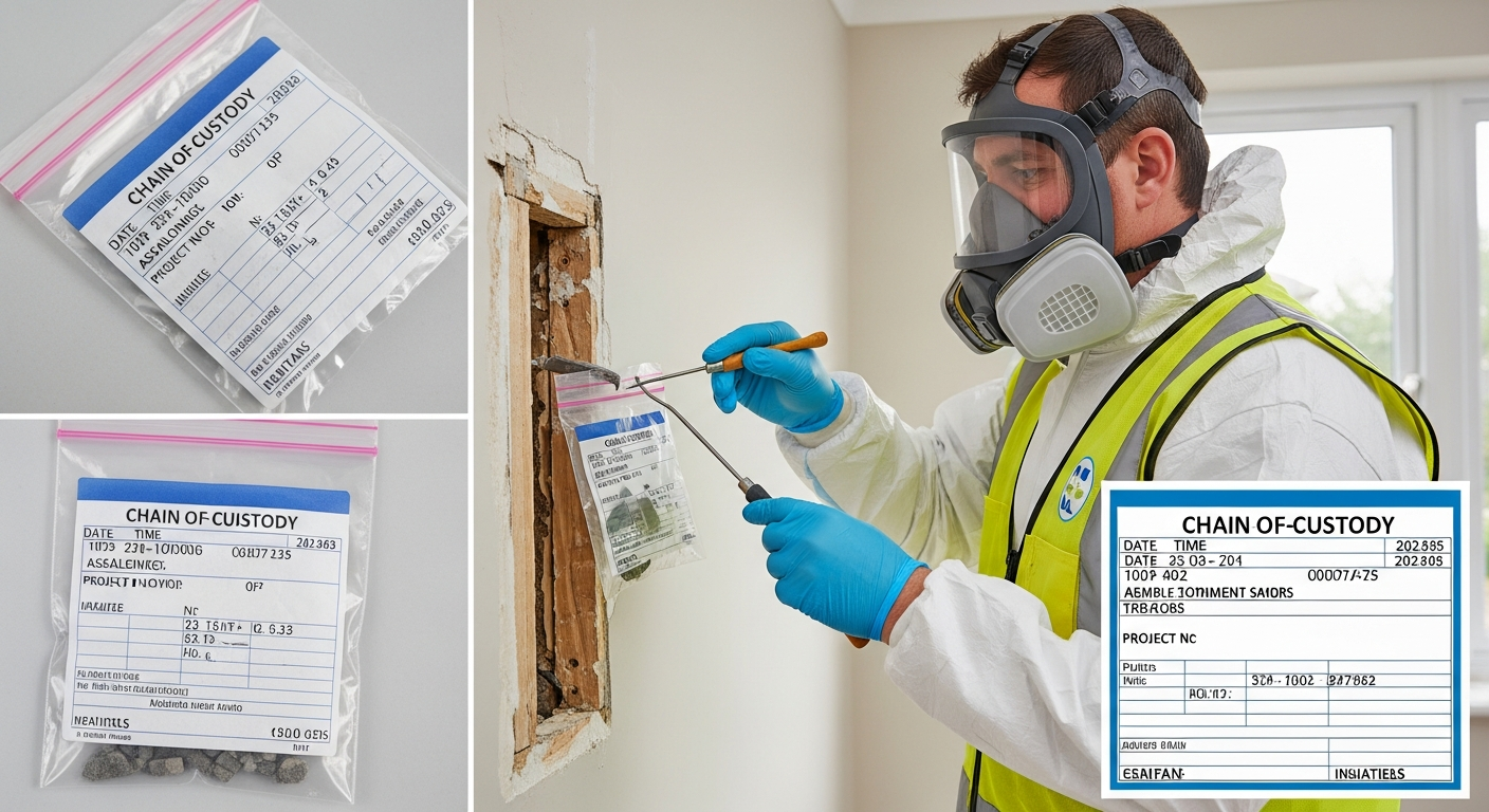 Asbestos testing technician collecting sample