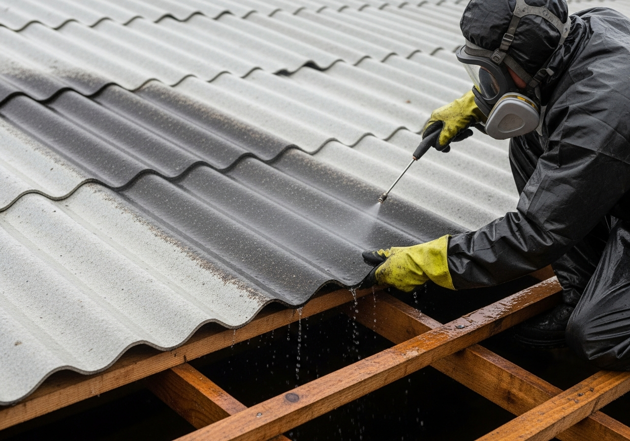 Wet-method asbestos roof removal