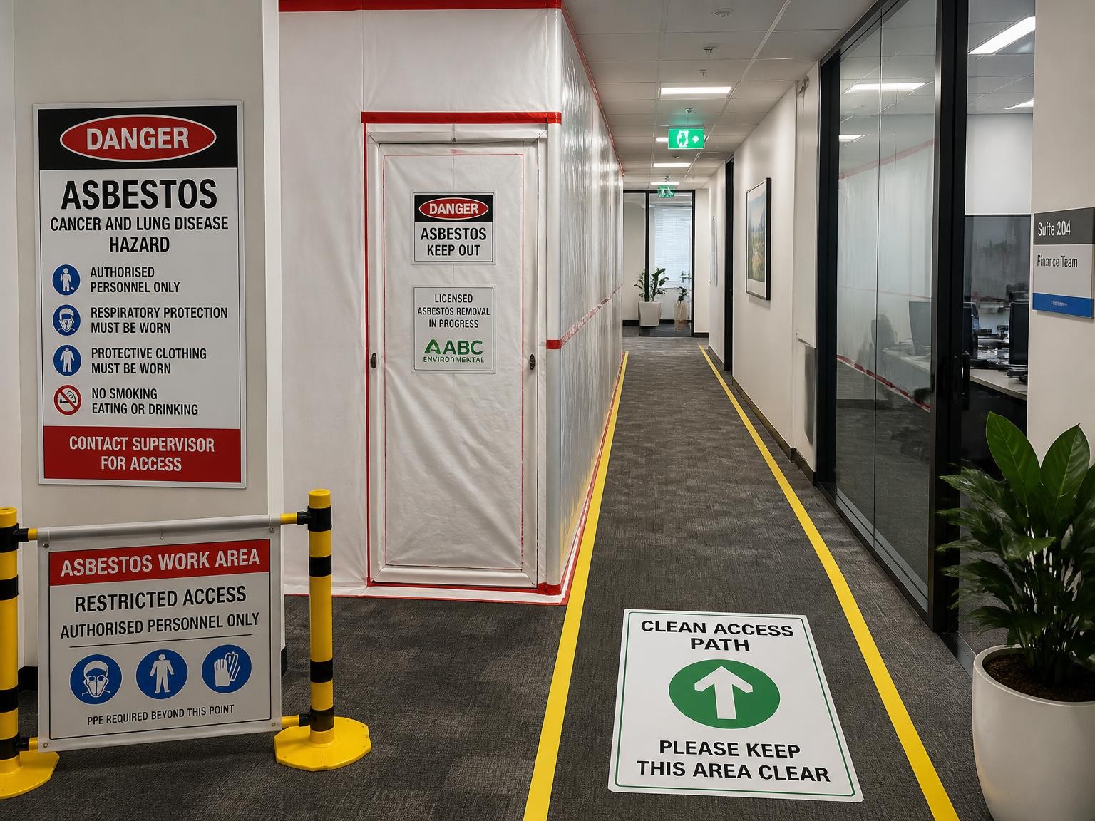 Controlled asbestos work zone at a commercial property