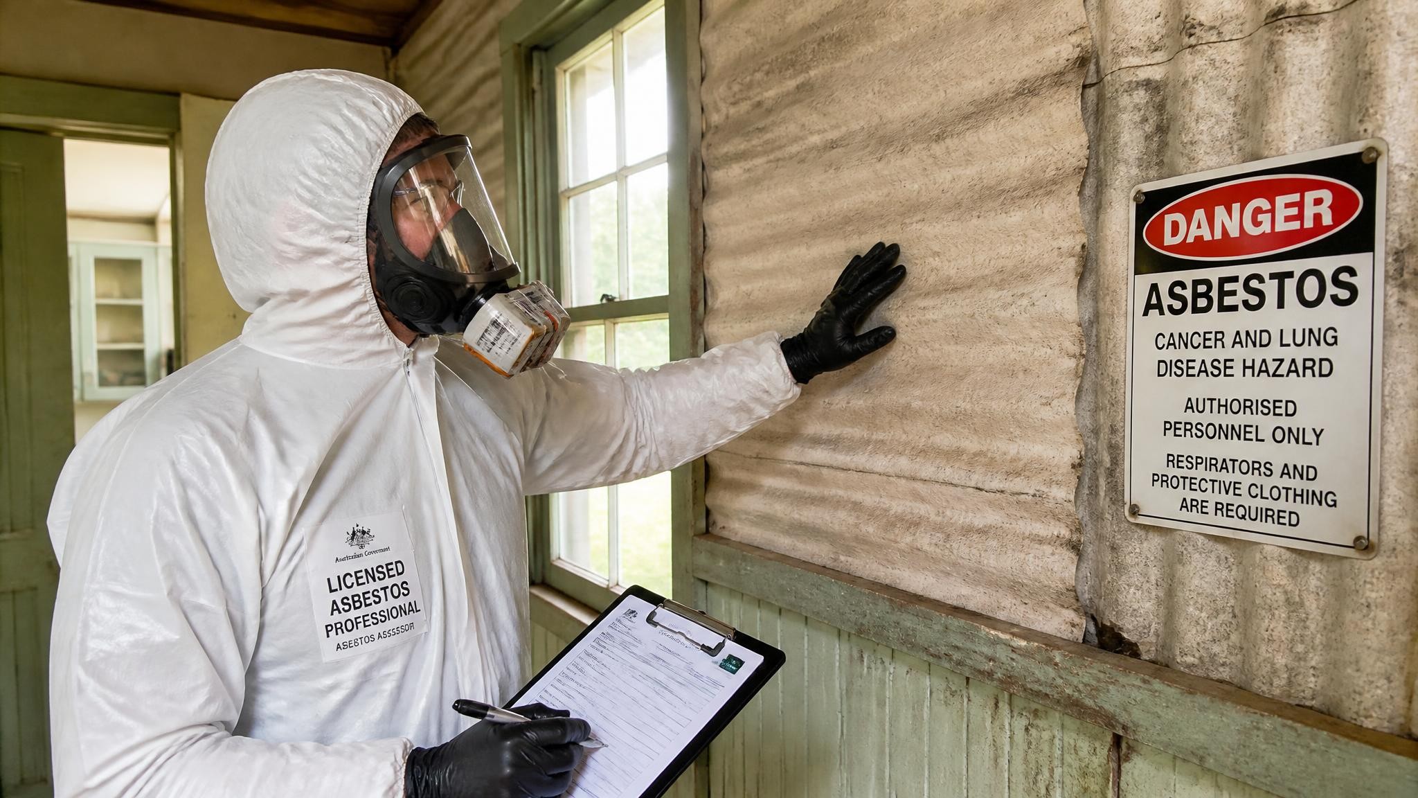 Asbestos testing and removal specialist inspecting an older property