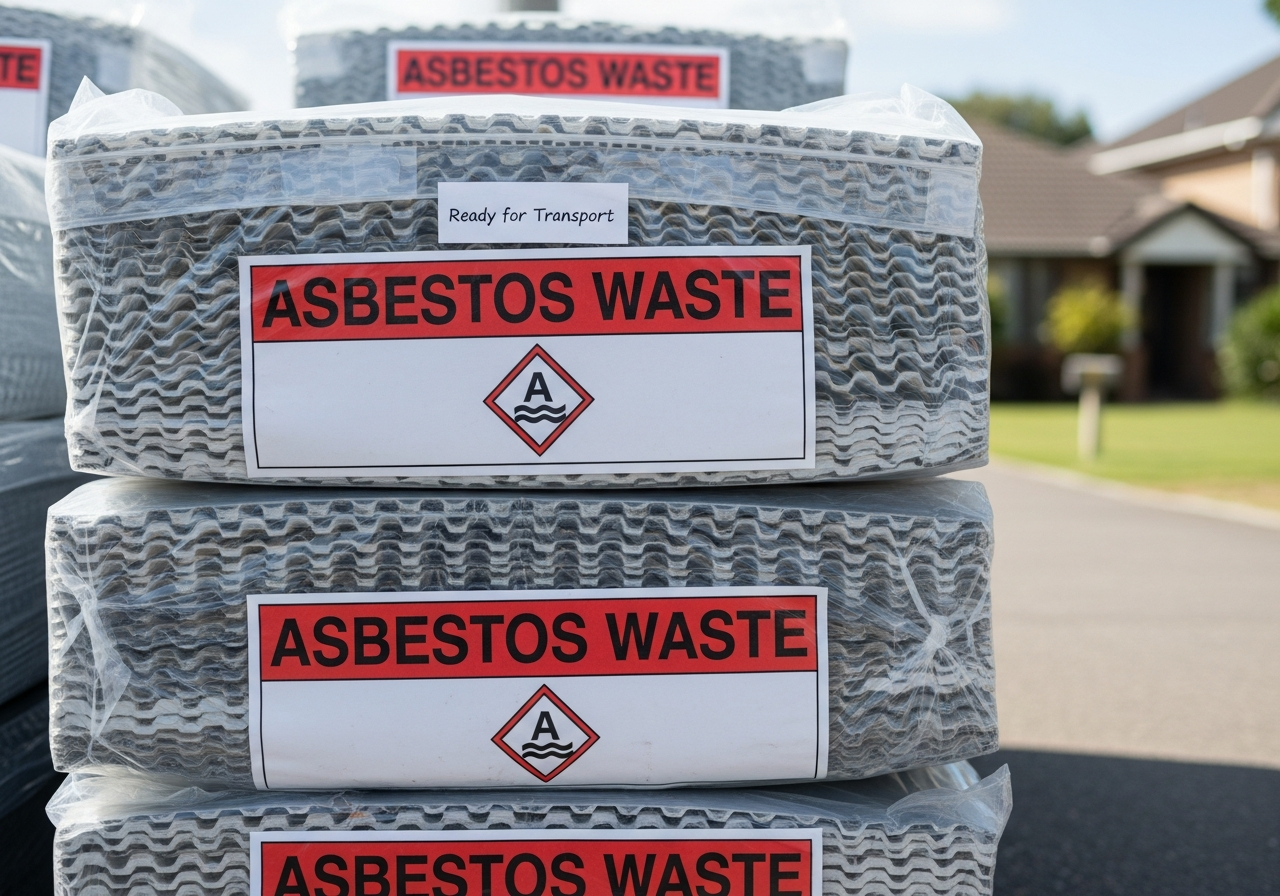 Double-bagged asbestos ready for disposal