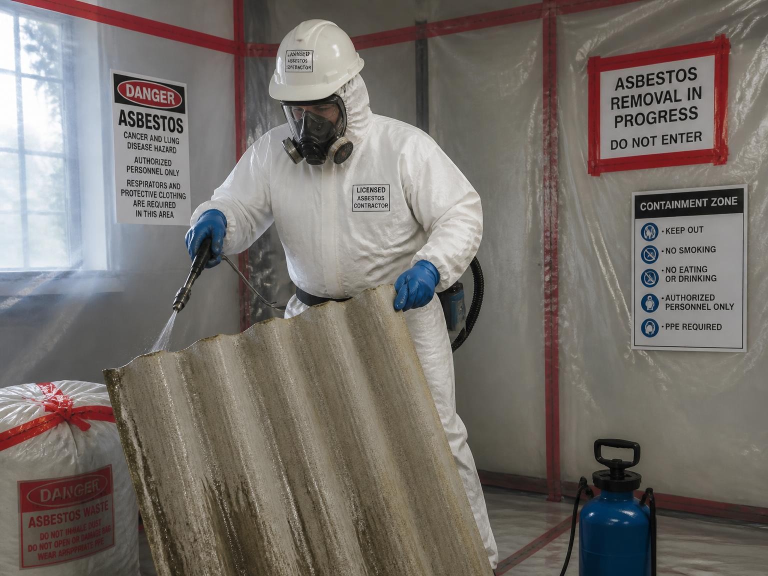 Licensed asbestos removalist using controlled removal methods