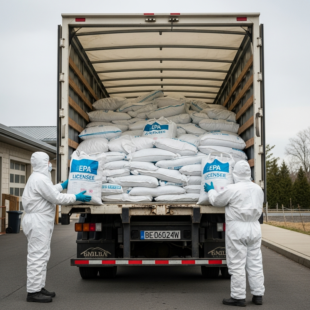 Asbestos waste being loaded into licensed truck