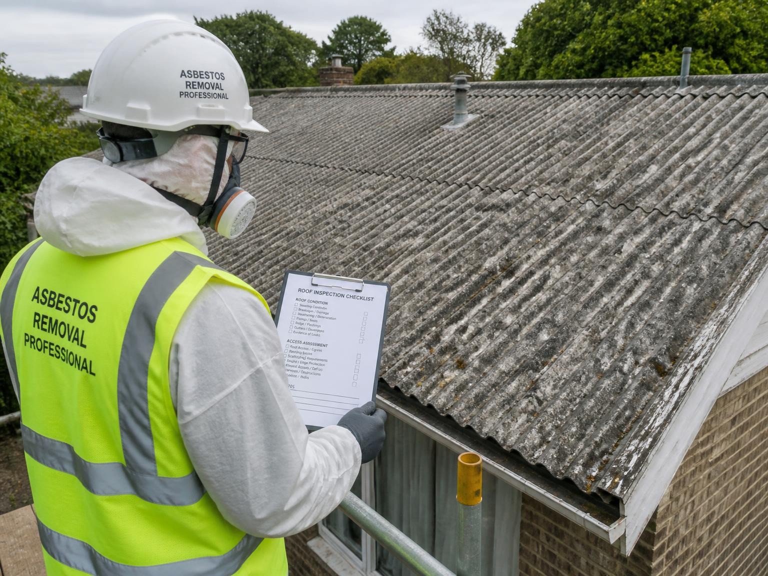 Asbestos roof inspection before removal