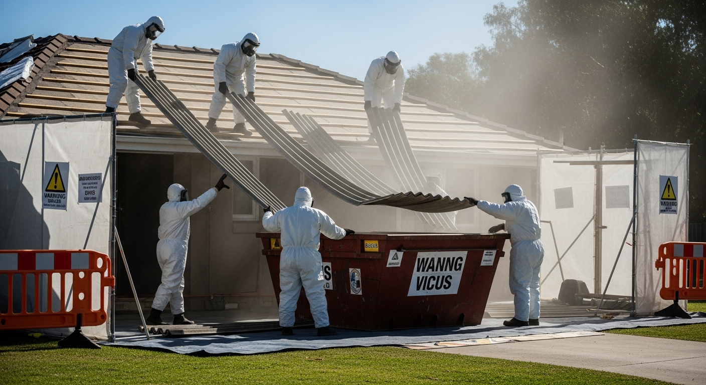 Licensed asbestos removal on roof
