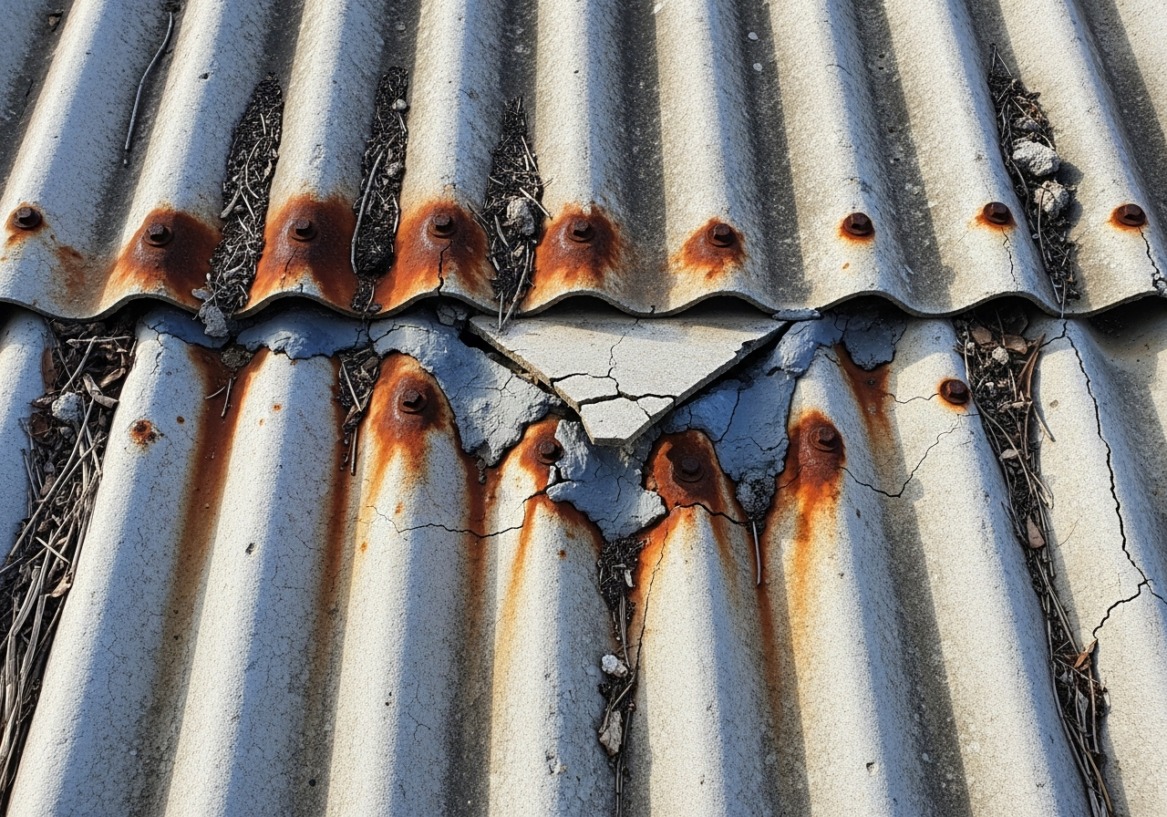 Corrugated asbestos roof close-up