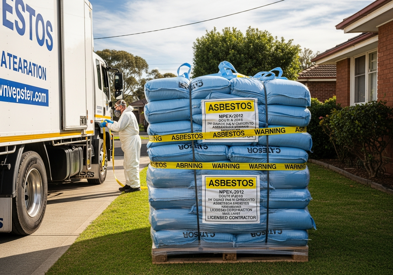 Double-bagged asbestos ready for disposal