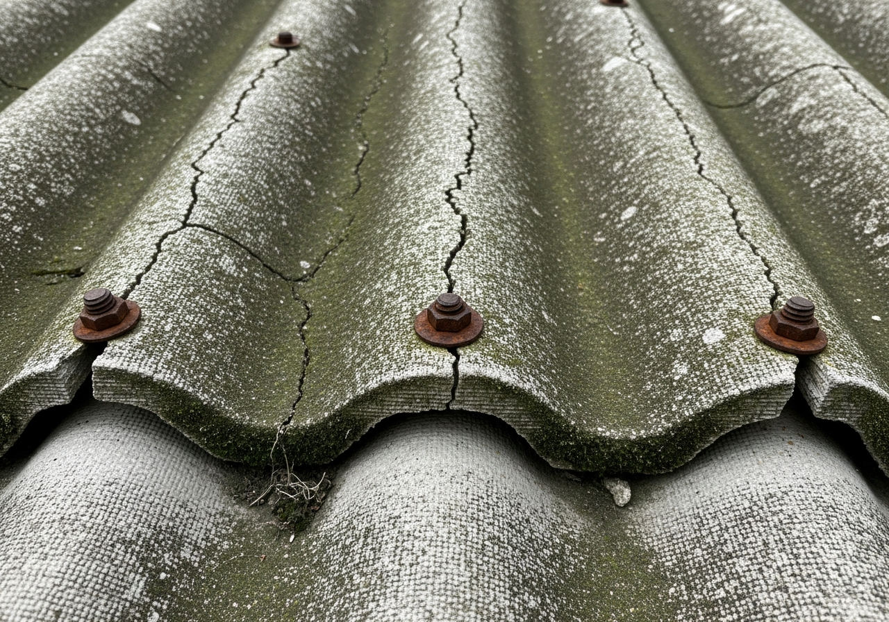 Asbestos roof sheeting close-up