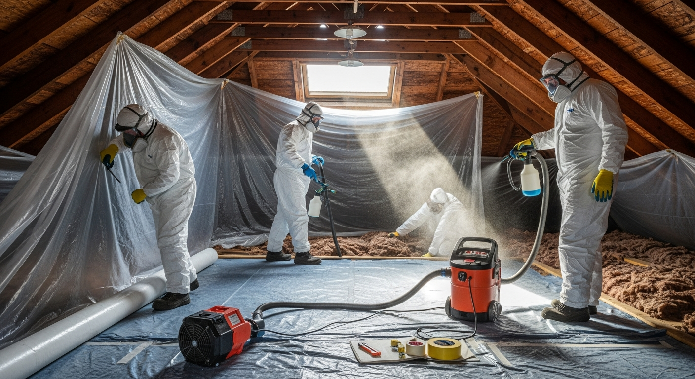 Asbestos abatement team in PPE