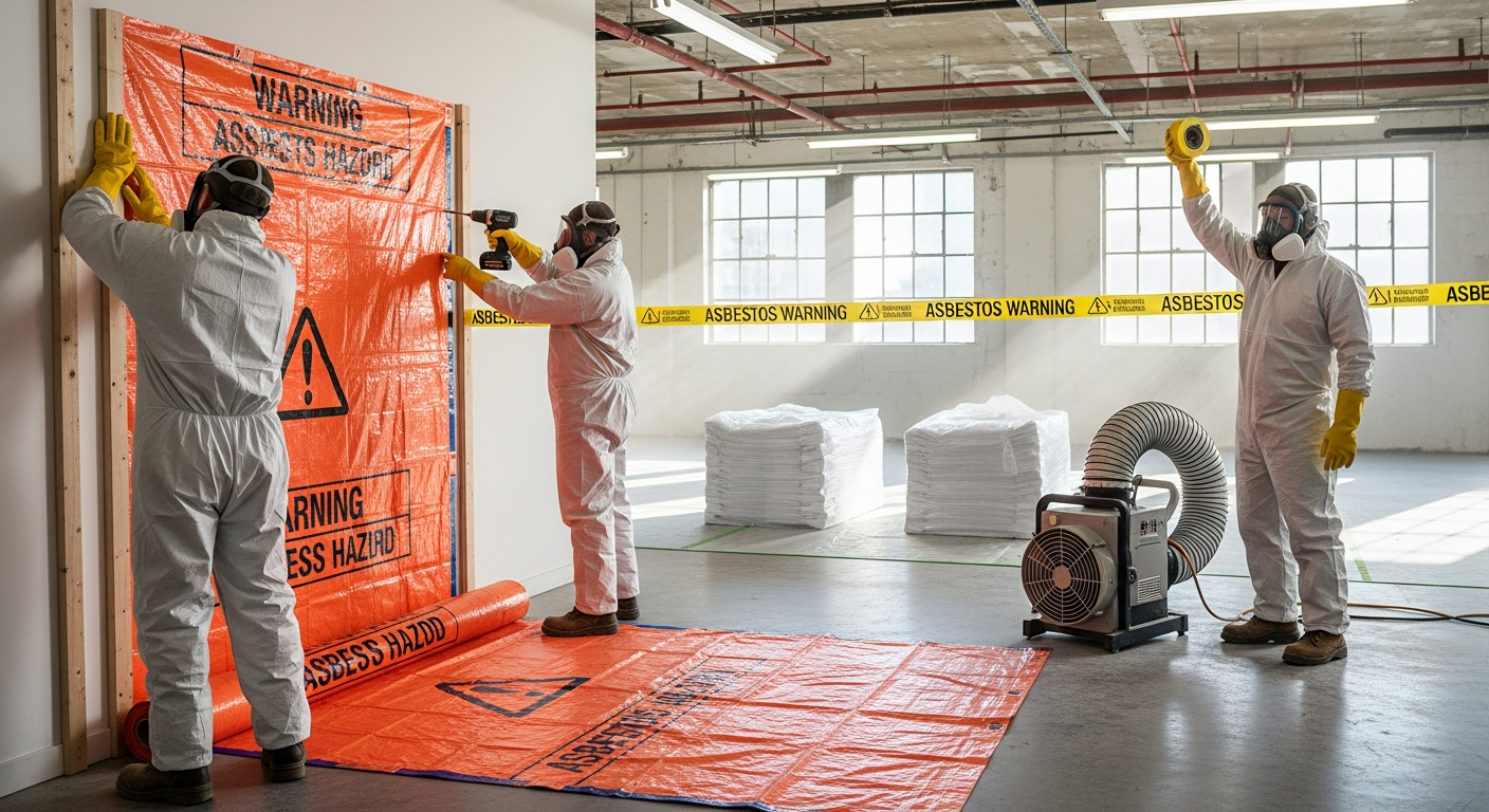 Licensed asbestos removal team in PPE