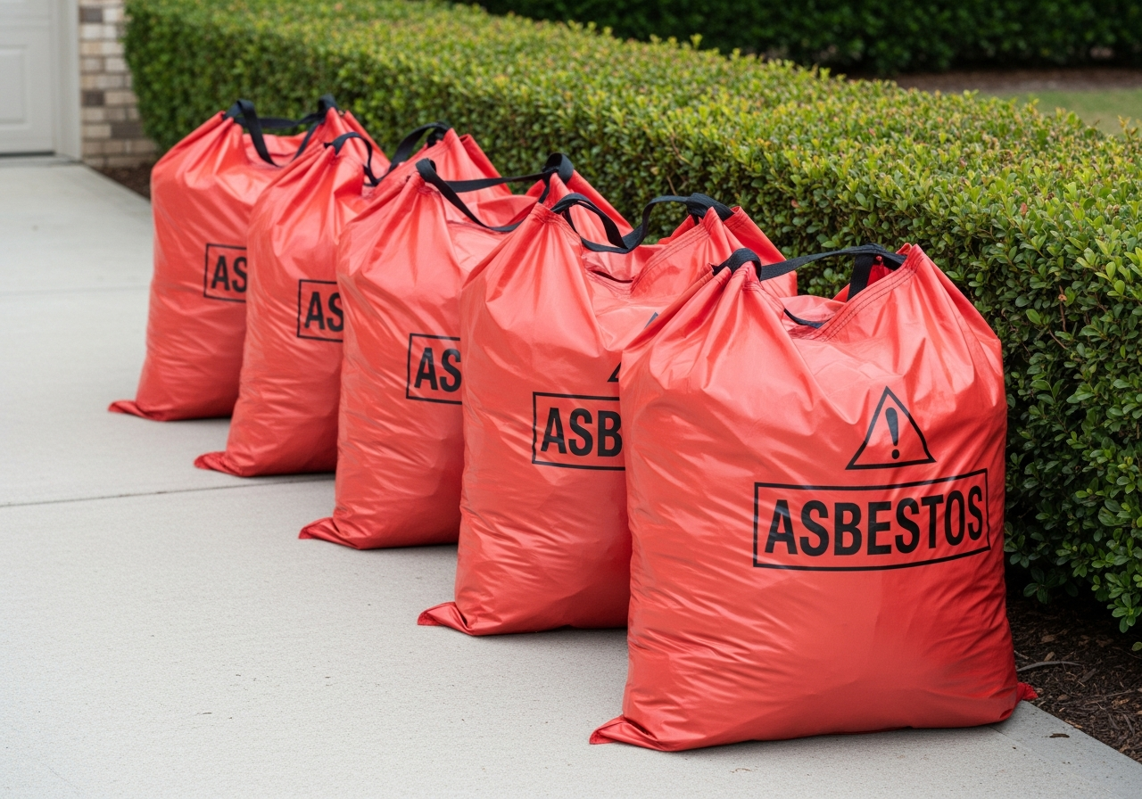 Asbestos waste double-bagged