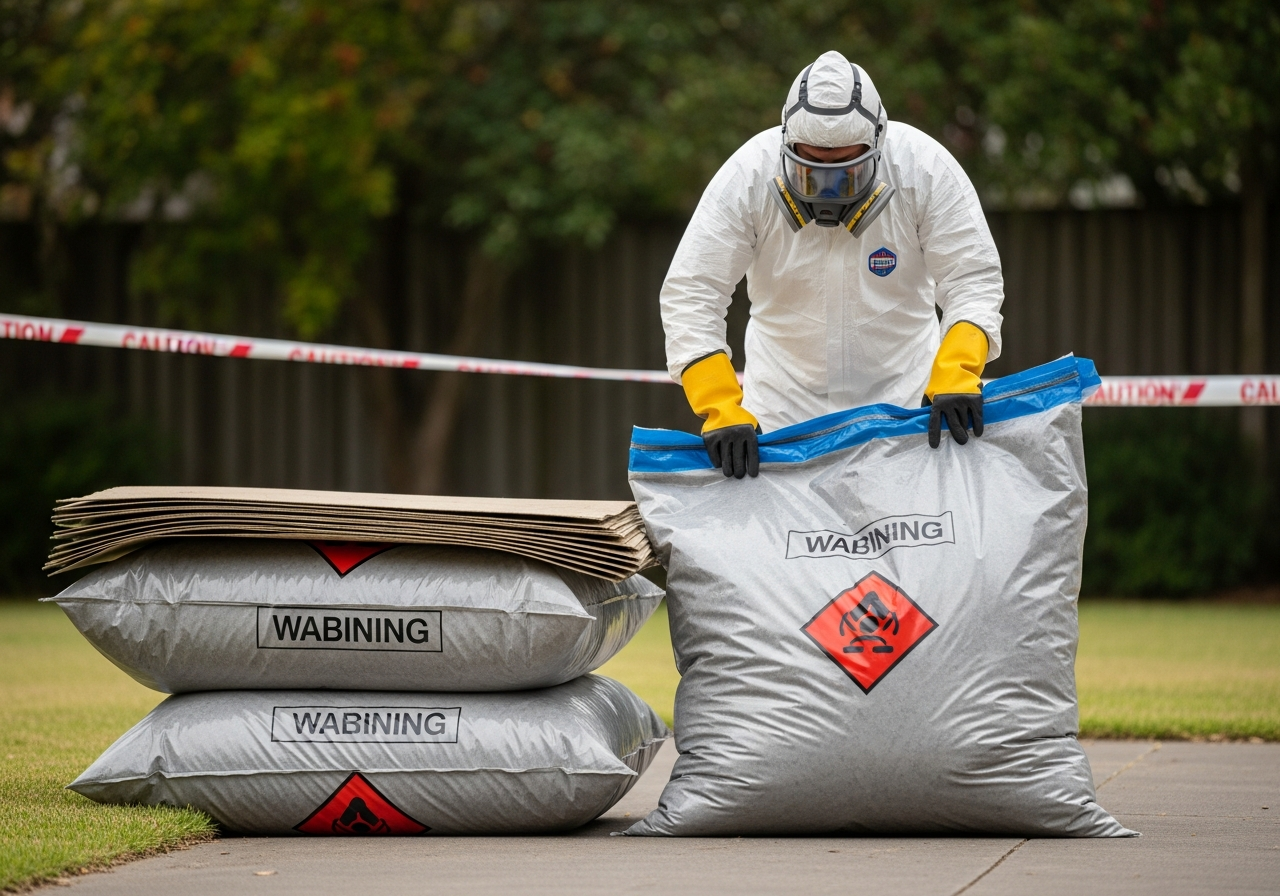 Double-bagging asbestos for disposal