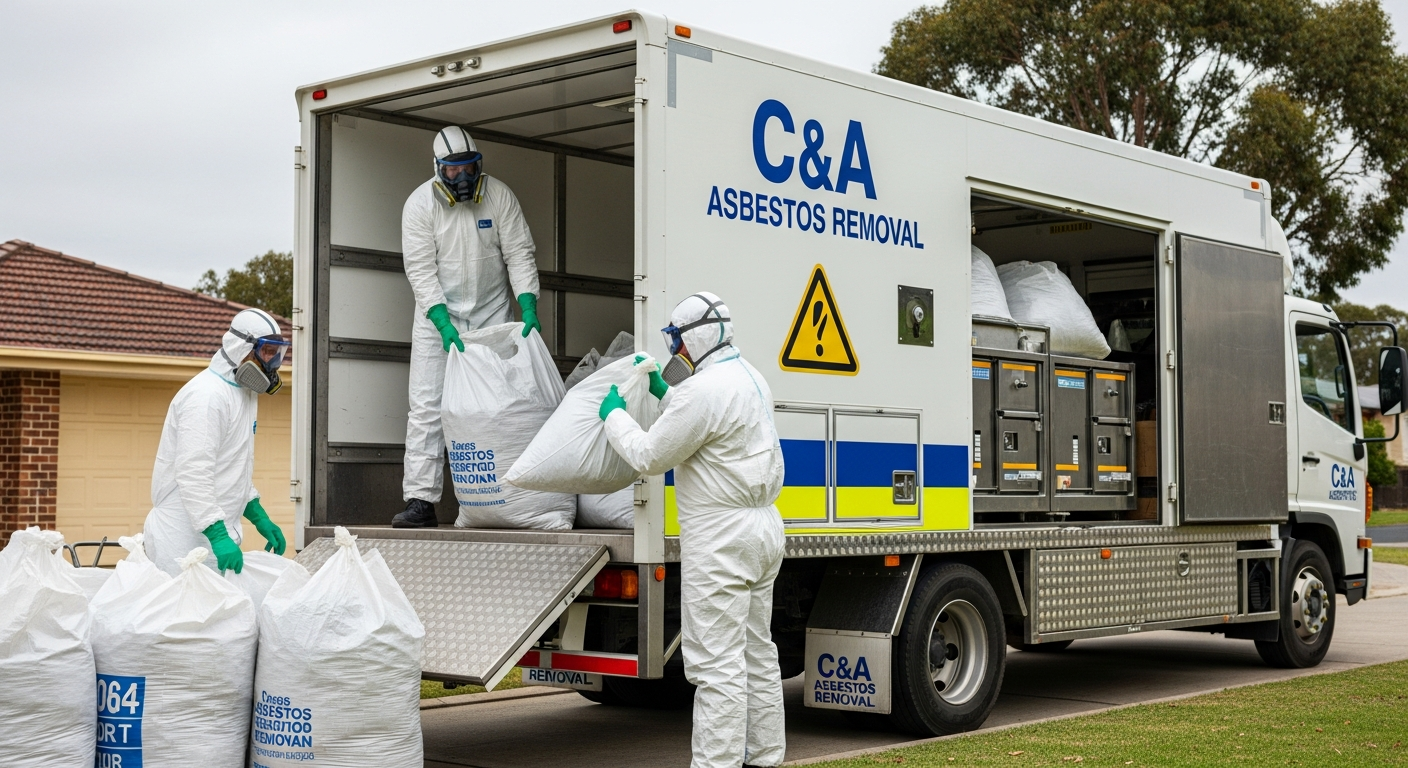 Asbestos collection team loading van