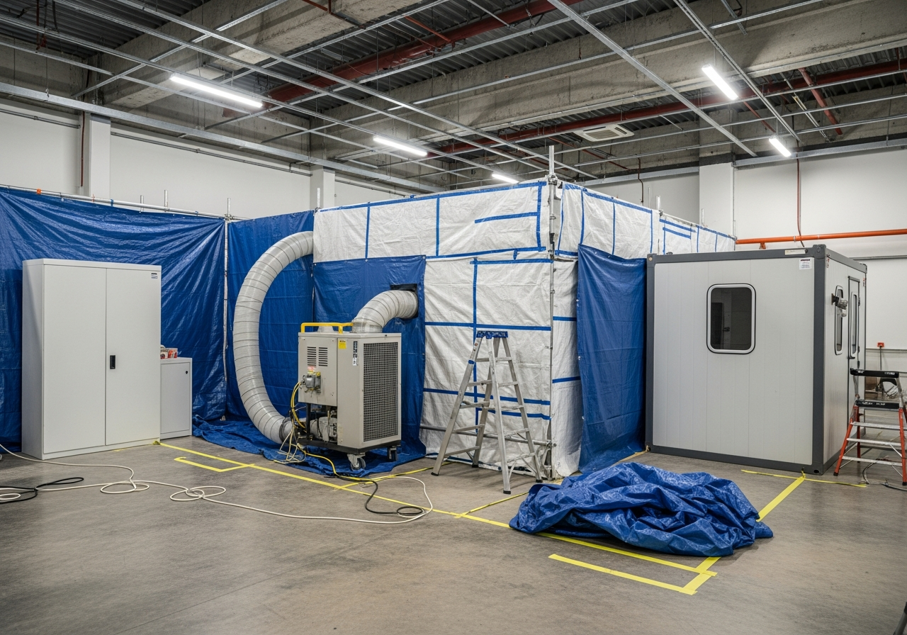 Abatement setup with negative pressure enclosure
