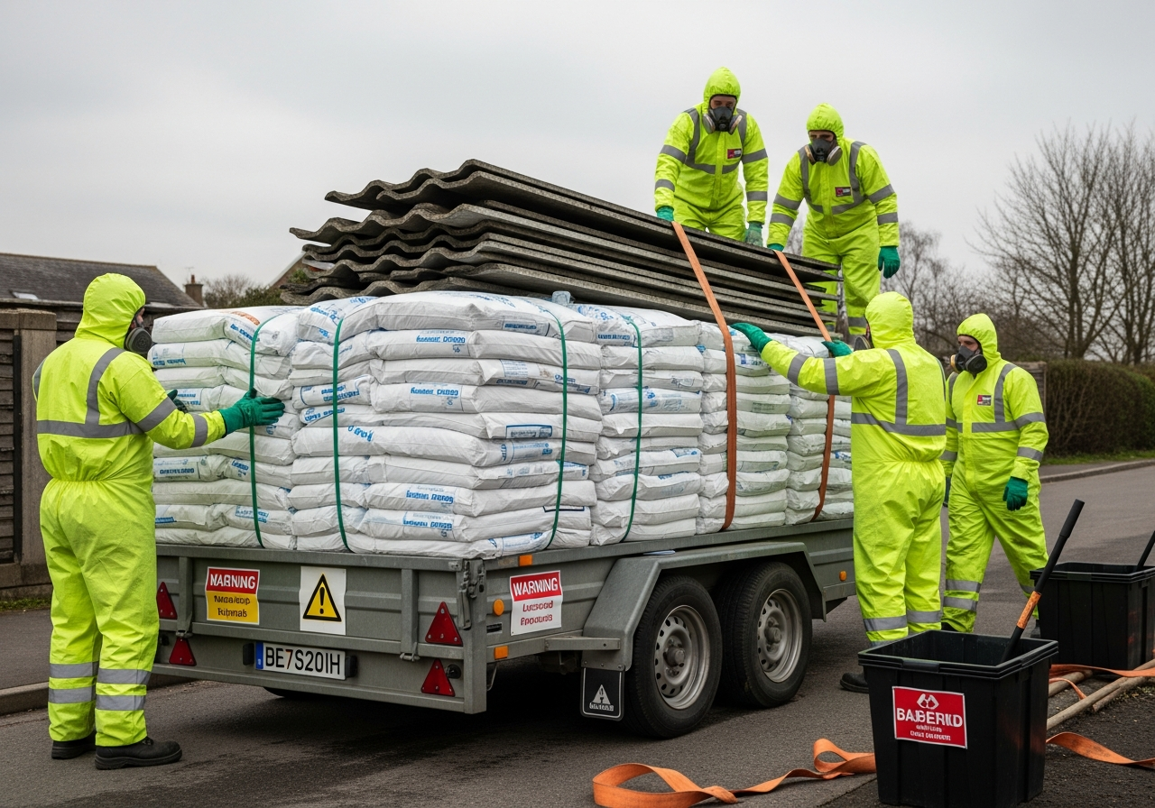 Double-bagged asbestos sheets ready for licensed disposal