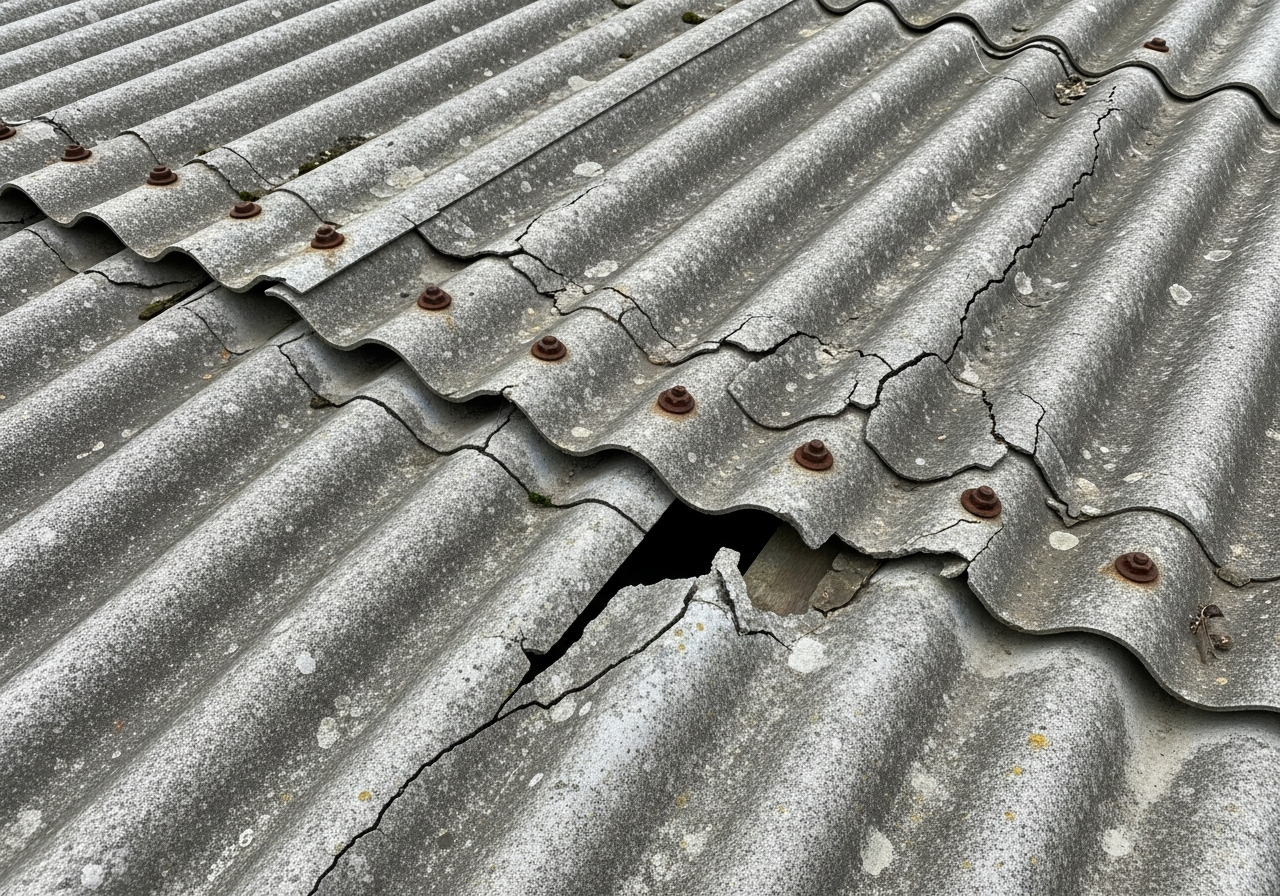 Corrugated asbestos shed roof