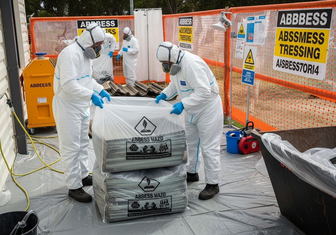 Double-bagging asbestos roof sheets