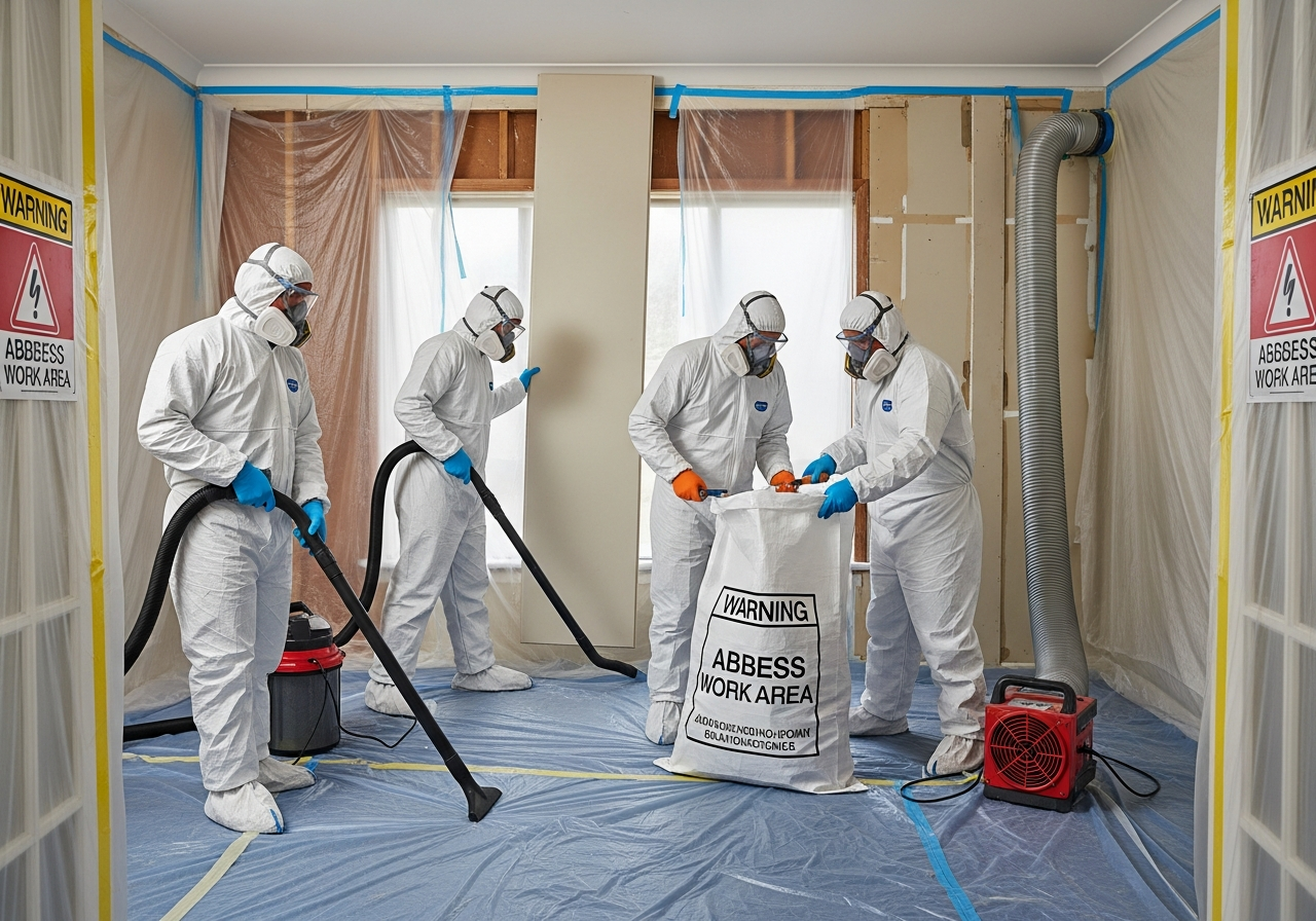 Asbestos wall removal team