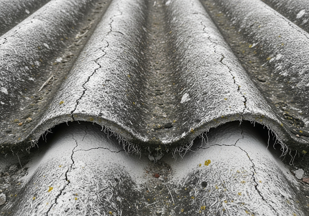 Corrugated asbestos roofing close-up
